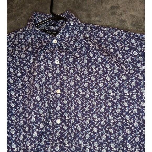 Nautica Men's Classic Allover Floral Button-Up Pocket Long Sleeve Shirt Navy L - Picture 5 of 6
